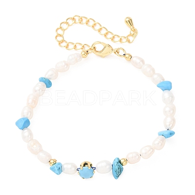 Synthetic Turquoise Chip and Rice Natural Pearl Beaded Bracelets GG-CBA3297-13G-E-1