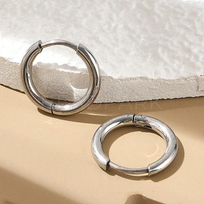 Tarnish Resistant 202 Stainless Steel Huggie Hoop Earrings X-EJEW-F111A-14mm-P-1