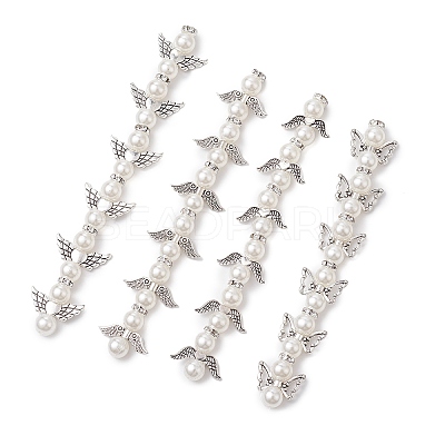Alloy & ABS Plastic Imitation Pearl Round Beaded Link Chains PALLOY-JF02923-1