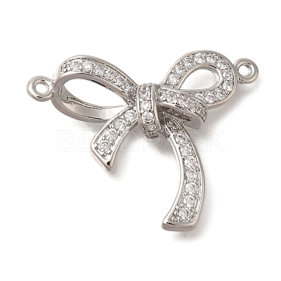 Rack Plating Brass Pave Clear Cubic Zirconia Bowknot Connector Charms KK-I716-28P-1