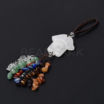 Hamsa Hand/Hand of Miriam Natural Quartz Crystal Pendant Decorations HJEW-R127-02B-1