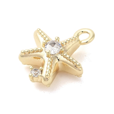 Marine Animal Theme Golden Brass Micro Pave Clear Cubic Zirconia Pendants KK-U031-01G-06-1