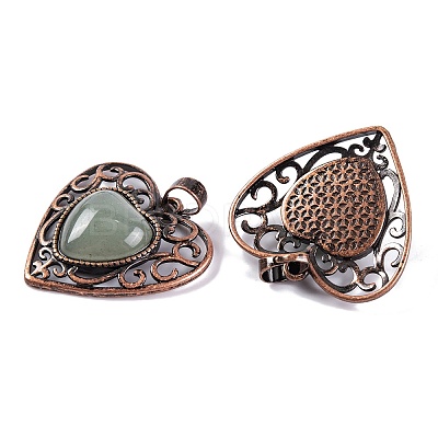 Natural Green Aventurine Peach Love Heart Pendants G-G158-01-15-1