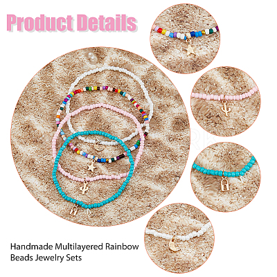 Moon & Star & Padlock Alloy Pendant Necklaces & Stretch Bracelets SJEW-FI0001-13-1