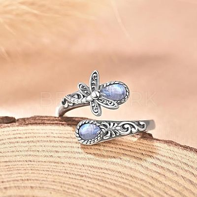 Teardrop & Dragonfly Bohemian Style Zinc Alloy with Resin Synthetic Moonstone Cuff Rings for Women FS-WGB4FBF-01-1-1