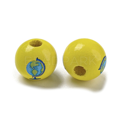 Printed Wood European Beads WOOD-L020-D13-1