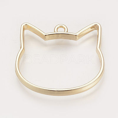 Rack Plating Alloy Kitten Open Back Bezel Pendants X-PALLOY-R099-29G-FF-1