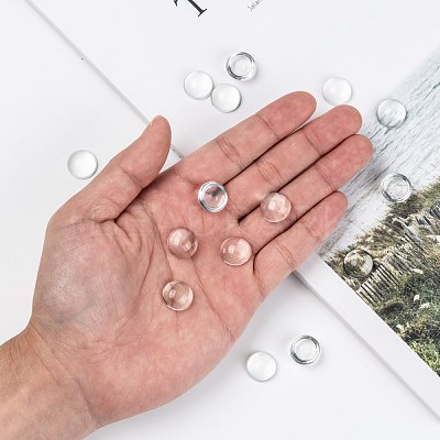 Transparent Half Round Glass Cabochons GGLA-R027-14mm-1