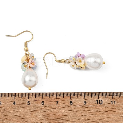 Teardrop Electroplate Shell Pearl & Resin Flower Dangle Earrings EJEW-JE07167-1