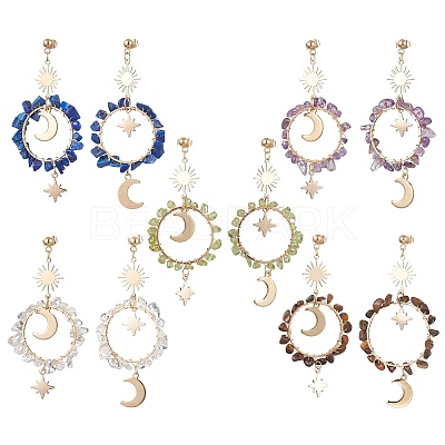 Vintage Natural Mixed Stone Ear Studs EJEW-JE05806-1