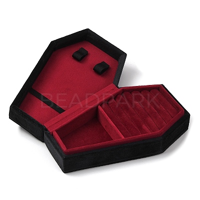 Coffin Shaped Velvet Jewelry Storage Boxes DARK-PW0001-116C-1