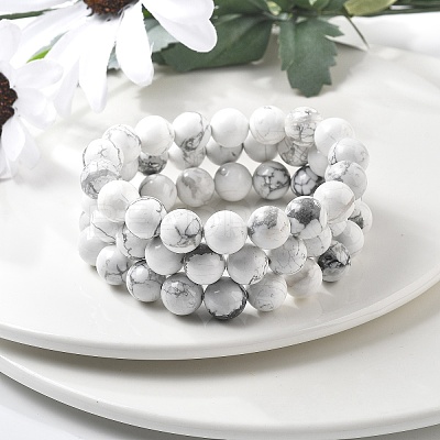 Natural Howlite Beaded Stretch Bracelets BJEW-Q692-42-10mm-1