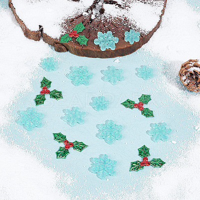 100Pcs Mistletoe/Holly Leaf Cloth Ornament Accessories DIY-GF0007-15-1