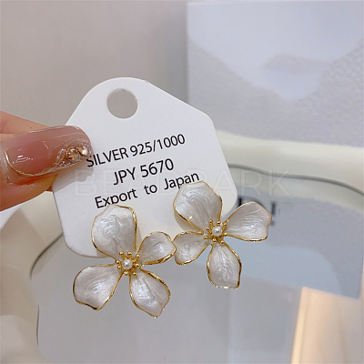 Flower Brass Enamel Stud Earrings EJEW-P308-02G-B-1