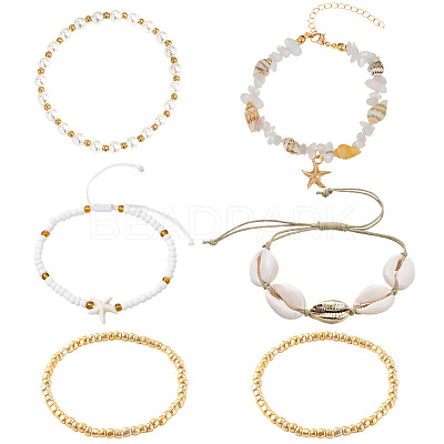 6Pcs Adjustable Waxed Cotton Cord Braided Bead Bracelets and Natural Quartz Crystal Bead Bracelets Sets BJEW-SC0001-53-1