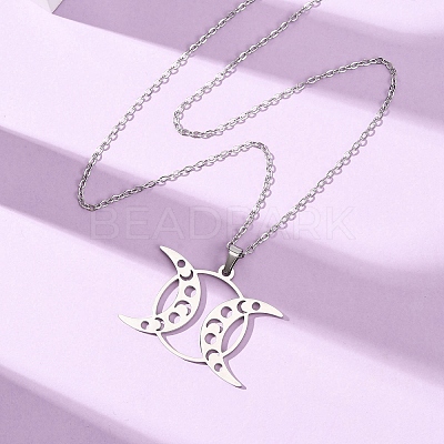 304 Stainless Steel Triple Moon Pendant Cable Chain Necklaces for Men Women NJEW-K308-01D-P-1