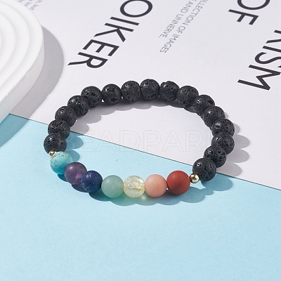 Natural Lava Rock & Mixed Stone Stretch Bracelet BJEW-JB07999-1