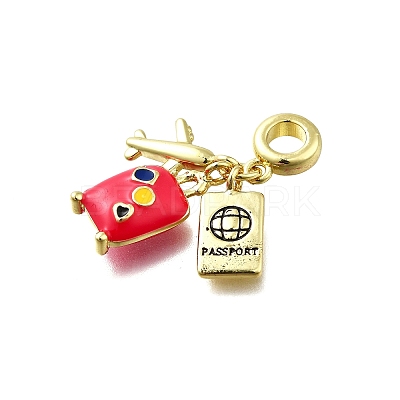 Brass Hot Pink Enamel Airplane Luggage Passport European Dangle Charms KK-K400-31G-1