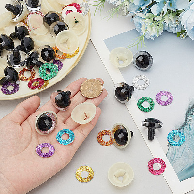 32 Sets 8 Colors Glitter Plastic Craft Doll Eyes KY-HY0001-13B-1