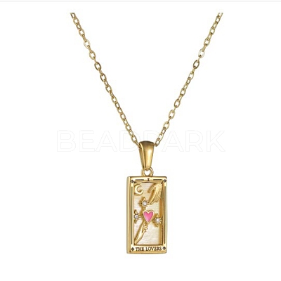 Rhinestone Tarot Card Pendant Necklace with Enamel PW23032740092-1