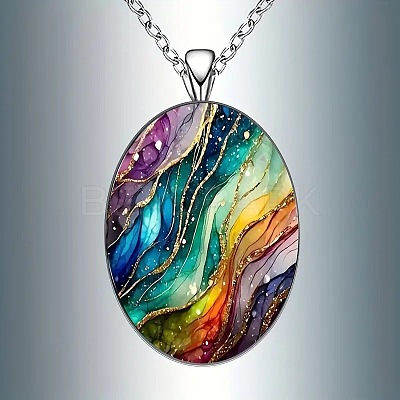 Zinc Alloy & Glass Oval Pendant Necklaces FS-WG171E2-01-1