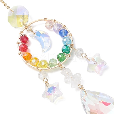 Glass with Natural Quartz Crystal Chip Window Hanging Suncatchers HJEW-JM04574-1