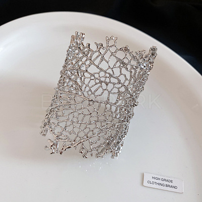 Alloy Hollow Leaf Open Cuff Bangles for Women WGE8BD5-02-1