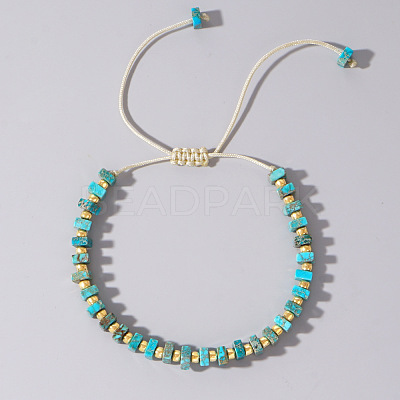 Adjustable Retro Boho Vintage Square Dyed Natural Imperial Jasper Braided Bead Bracelets for Women Men RP7679-8-1