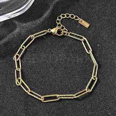 304 Stainless Steel Paperclip Chain Bracelets for Women BJEW-Z140-01G-1