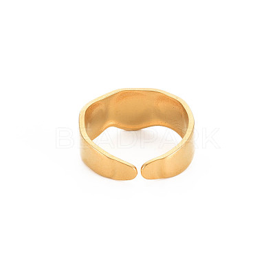Ion Plating(IP) 304 Stainless Steel Flat Round Open Cuff Ring for Women RJEW-S405-188G-1