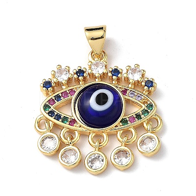 Lampwork Evil Eye Pendants with Colorful Cubic Zirconia ZIRC-L102-13G-04-1
