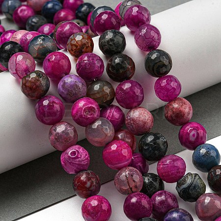 Faceted Natural Dragon Veins Agate Beads Strands G-F447-12mm-I05-1