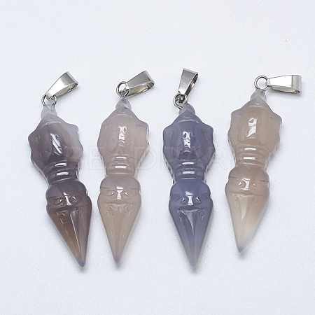 Natural Grey Agate Pendants G-T122-12A-01-1