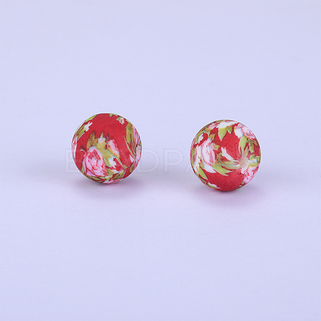 Printed Round with Flower Pattern Silicone Focal Beads SI-JX0056A-155-1