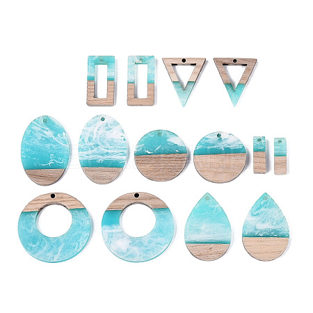 14Pcs 7 Styles Opaque Resin & Ash Wood Pendants RESI-N053-13-1