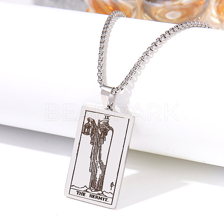 Retro Hip-hop 304 Stainless Steel Tarot Pendant Necklaces for Men FS-WGEC43A-03-1
