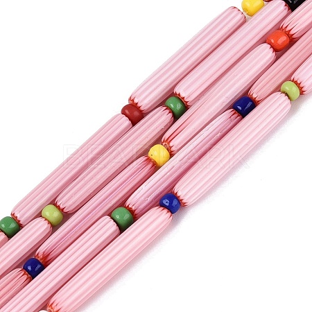 Handmade Millefiori Glass Lampwork Strip Beads Strands LA-N047-01B-1