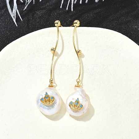 Crown Brass Stud Earrings EJEW-Z086-14G-1