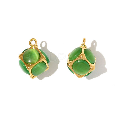 304 Stainless Steel Cat Eye Cube Charms STAS-OY008-93G-1