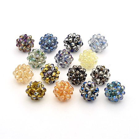Half Plated Rondelle Transparent Glass Crystal Round Woven Beads GLAA-A034-4mm-D-1