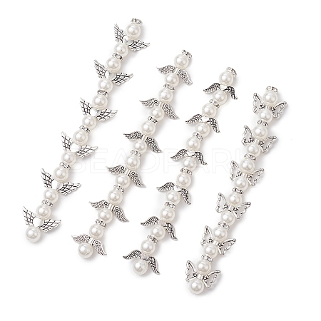 Alloy & ABS Plastic Imitation Pearl Round Beaded Link Chains PALLOY-JF02923-1