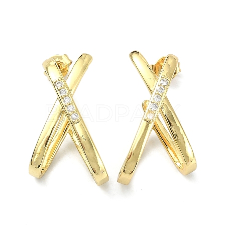 Letter X Clear Cubic Zirconia Stud Earrings EJEW-F311-01G-1
