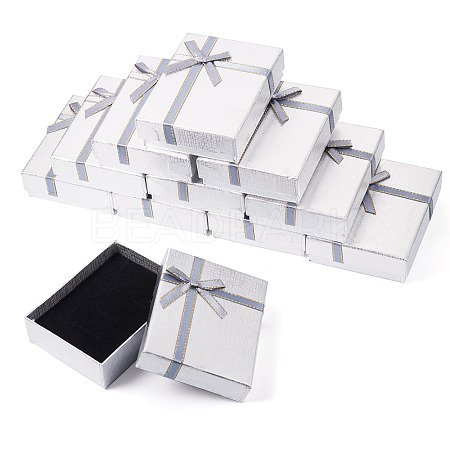 Rectangle Paper Jewelry Set Storage Boxes with Bowknot X1-CON-TAC0014-04G-1