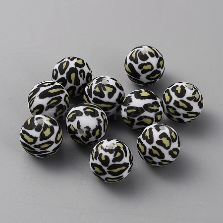 Round with Leopard Print Pattern Food Grade Silicone Focal Beads LS-SIL-WH0009-08B-1