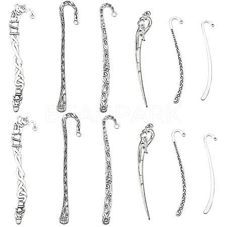 12Pcs 6 Style Tibetan Style Alloy Bookmarks Findings with Hole FIND-SC0006-56-1