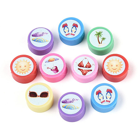 Printed Handmade Polymer Clay Beads CLAY-T022-12I-1