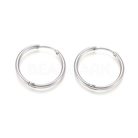 Tarnish Resistant 202 Stainless Steel Huggie Hoop Earrings EJEW-F111A-25mm-P-1