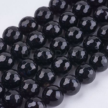 Natural Black Onyx Round Beads Strand G-L084-8mm-20-1