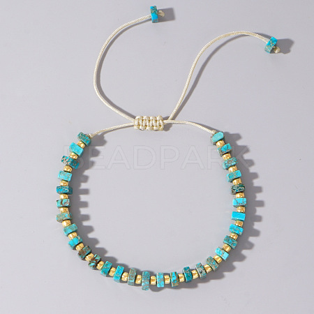 Adjustable Retro Boho Vintage Square Dyed Natural Imperial Jasper Braided Bead Bracelets for Women Men RP7679-8-1