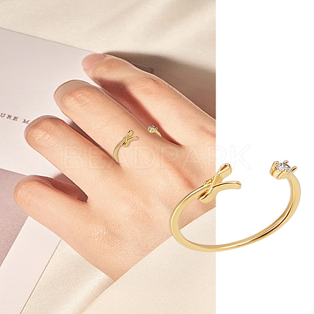 1Pc Letter Brass Rhinestone Open Cuff Rings for Women AJEW-LP0004-47I-G-1